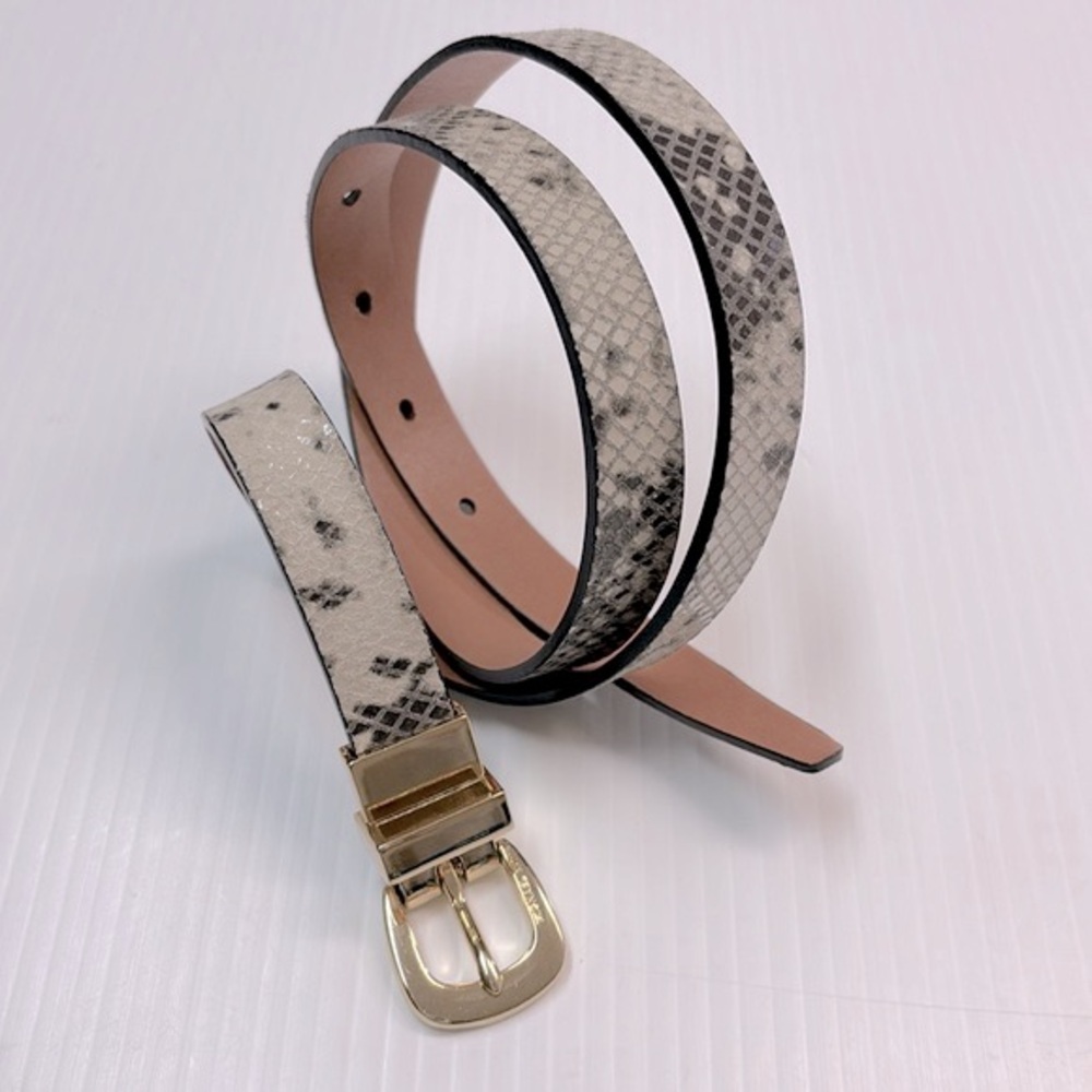 Michael Kors Snakeskin Print Leather Belt with MK Gold Tone Buckle. Sz. S.